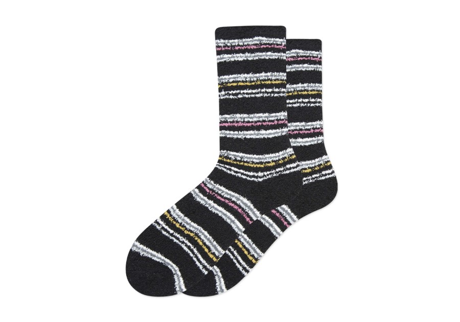 Femme TOMS | Cozy Cushioned Crew Socks Black Stripes Black Glitter