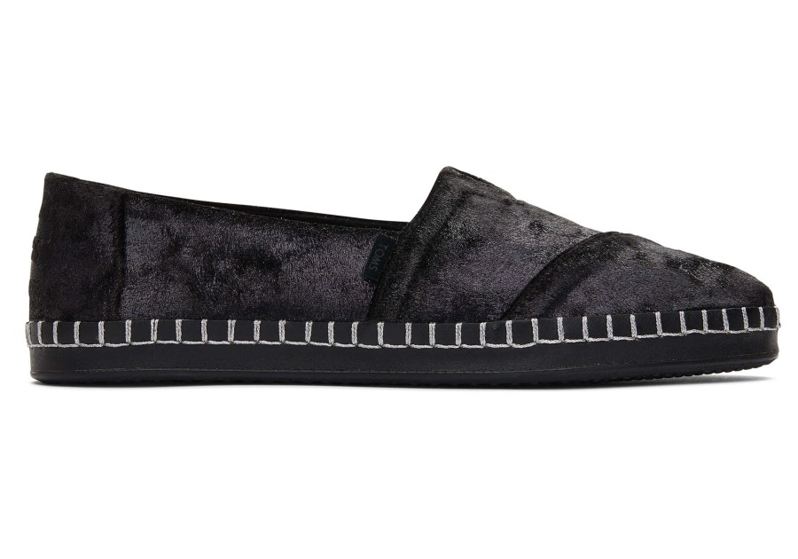 Femme TOMS Slip-Ons | Alpargata En Tissu Duveteux Metallise Avec Enveloppe En Cuir Black Plush Foil