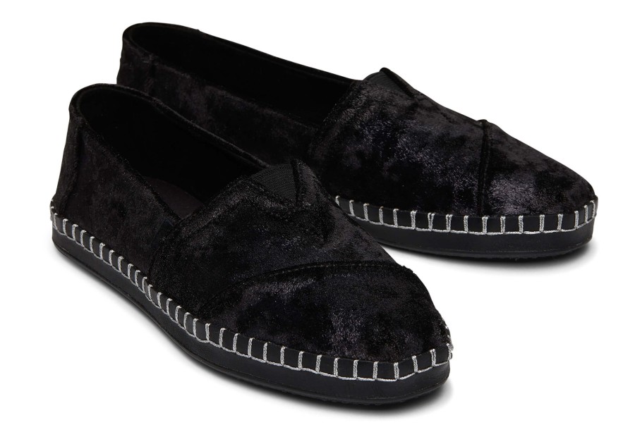 Femme TOMS Slip-Ons | Alpargata En Tissu Duveteux Metallise Avec Enveloppe En Cuir Black Plush Foil