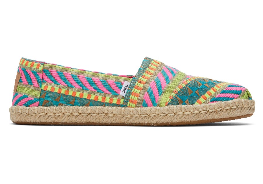 Femme TOMS Espadrilles | Alpargata Global Jaquard Rope Espadrille Jacquard Global Rose Neon