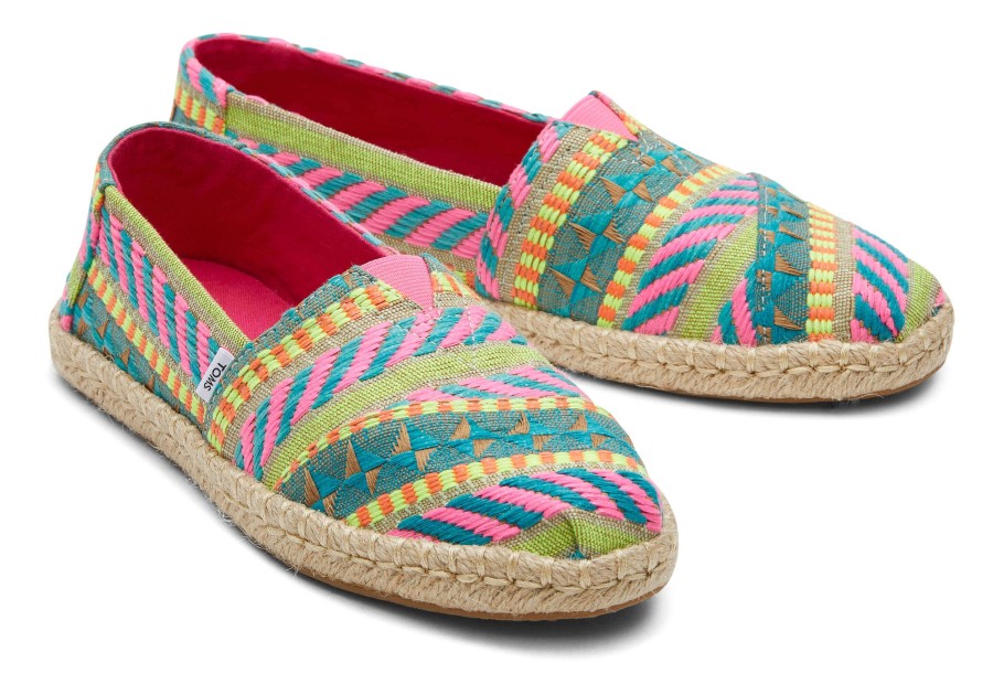 Femme TOMS Espadrilles | Alpargata Global Jaquard Rope Espadrille Jacquard Global Rose Neon