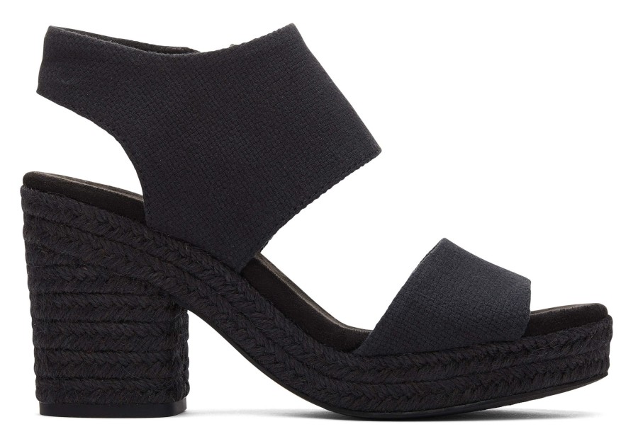 Femme TOMS Talons & Compensees | Majorca Rope Platform Sandal Tissage Panier Noir