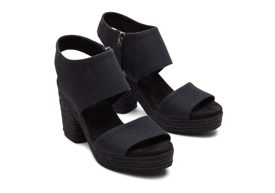 Femme TOMS Talons & Compensees | Majorca Rope Platform Sandal Tissage Panier Noir