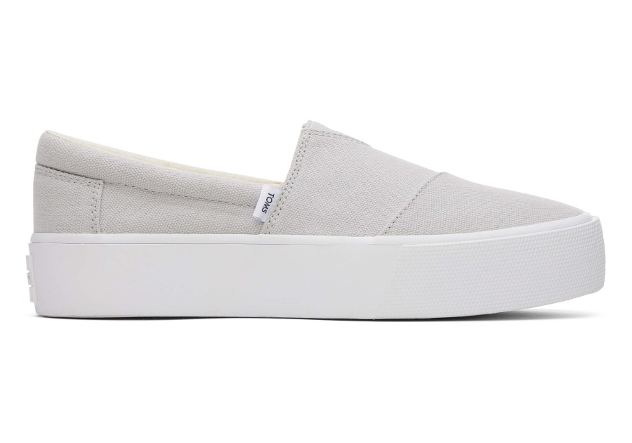 Femme TOMS Sneakers | Fenix Platform Grey Canvas Slip On Sneaker Gris Lunaire