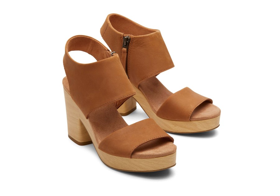 Femme TOMS Talons & Compensees | Majorca Leather Platform Sandal Cuir Beige