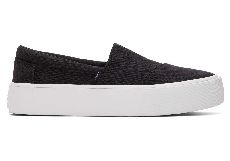 Femme TOMS Sneakers | Fenix Platform Black Canvas Slip On Sneaker Toile Noire