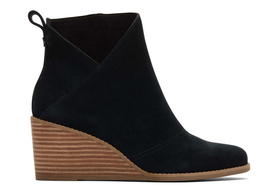 Femme TOMS Talons & Compensees | Sutton Black Suede Wedge Boot Daim Noir