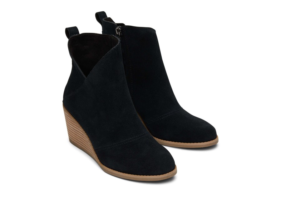 Femme TOMS Talons & Compensees | Sutton Black Suede Wedge Boot Daim Noir