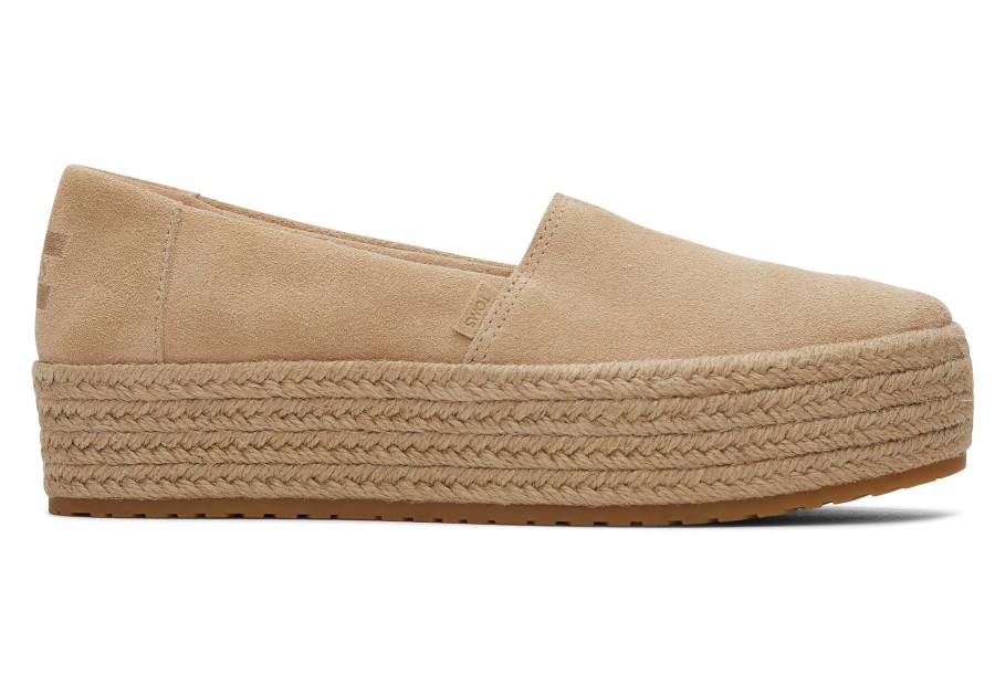 Femme TOMS Plateformes | Espadrille Semelle Compensee Valencia Daim Avoine