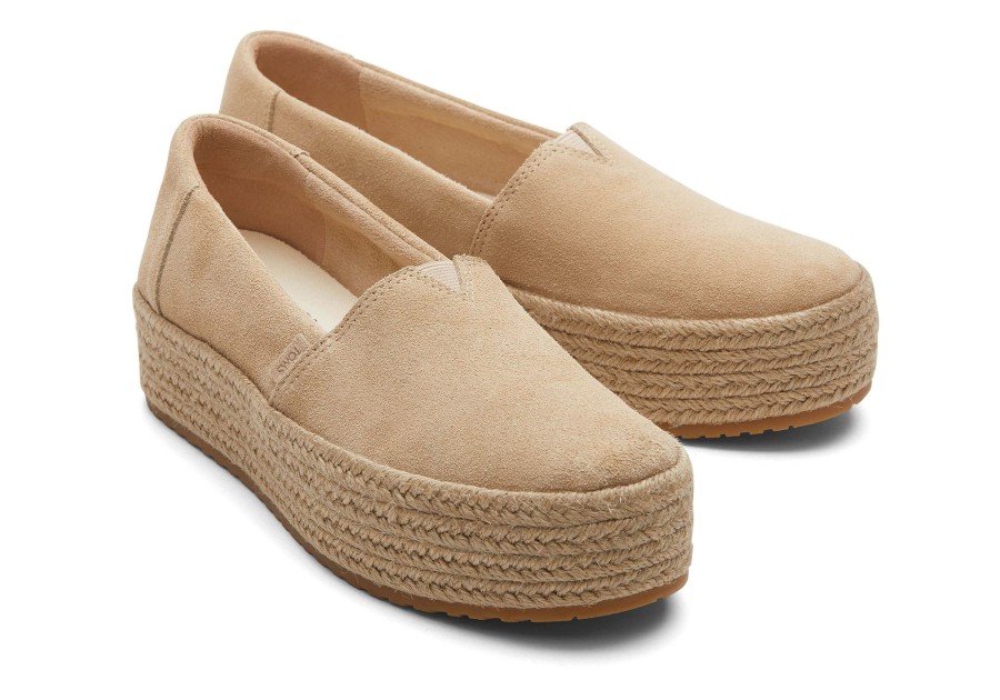 Femme TOMS Plateformes | Espadrille Semelle Compensee Valencia Daim Avoine