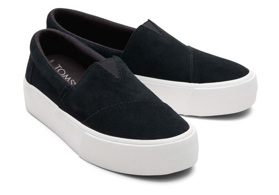 Femme TOMS Sneakers | Espadrille Fenix Compensee Suede Black