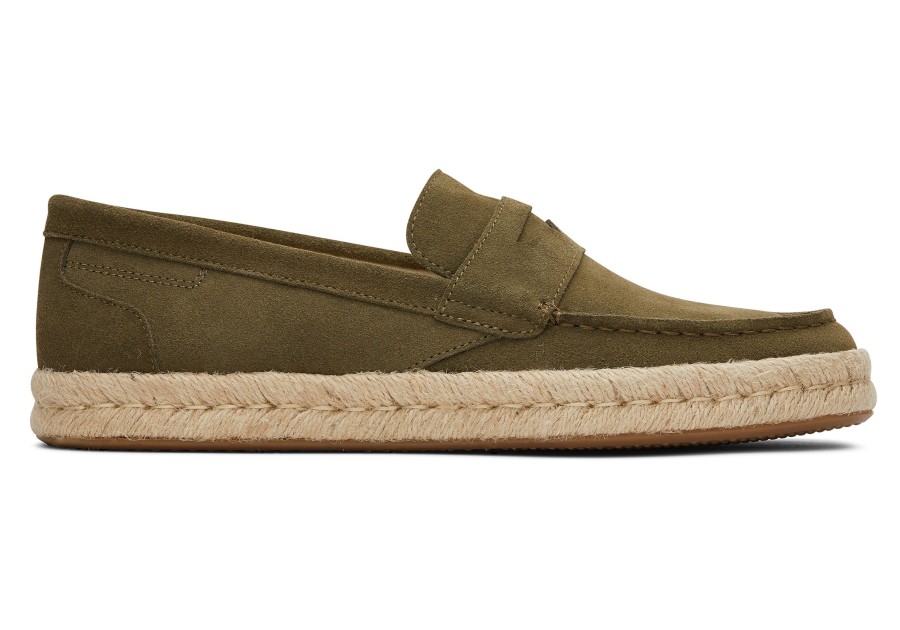 Homme TOMS Espadrilles | Stanford 2.0 Rope Espadrille Suede Daim Olive Fonce