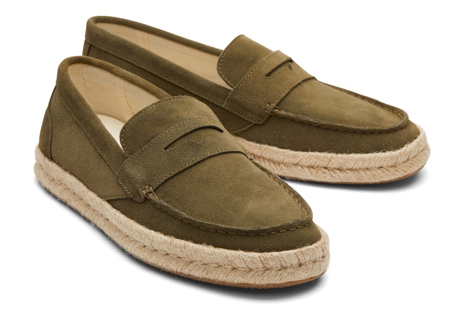 Homme TOMS Espadrilles | Stanford 2.0 Rope Espadrille Suede Daim Olive Fonce