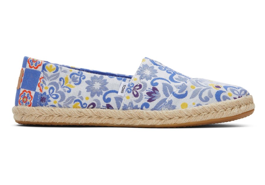 Femme TOMS Espadrilles | Espadrille En Corde Alpargata Jacquard A Carreaux Mediterraneen Bleu Multi