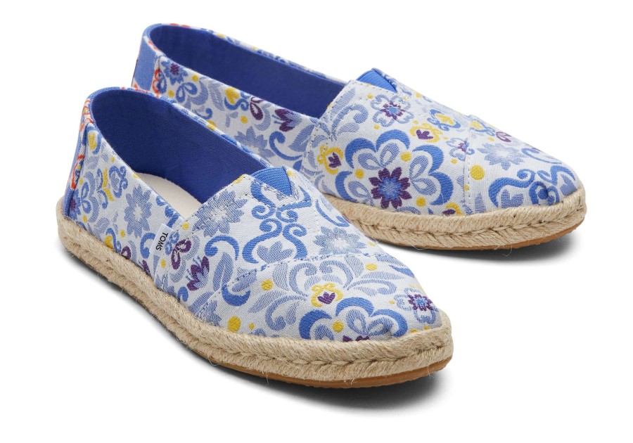 Femme TOMS Espadrilles | Espadrille En Corde Alpargata Jacquard A Carreaux Mediterraneen Bleu Multi