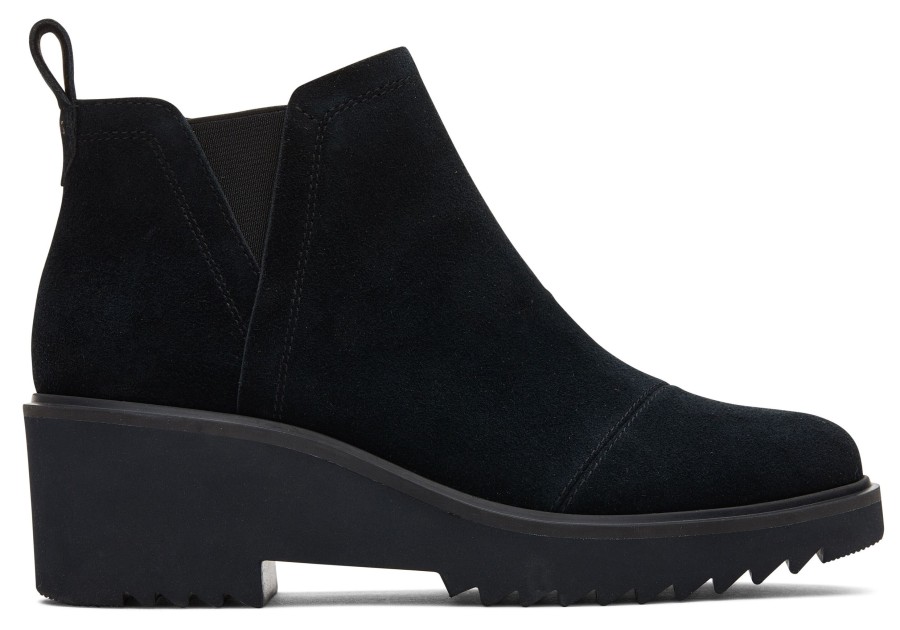 Femme TOMS Bottes | Maude Black Suede Wedge Boot Daim Noir