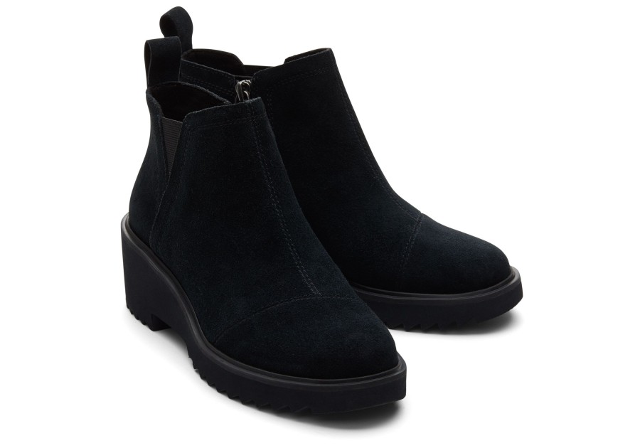 Femme TOMS Bottes | Maude Black Suede Wedge Boot Daim Noir