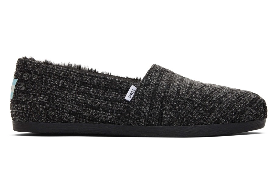 Femme TOMS Slip-Ons | Alpargata En Maille Cotelee Noire Et Fausse Fourrure Rib Knit Black