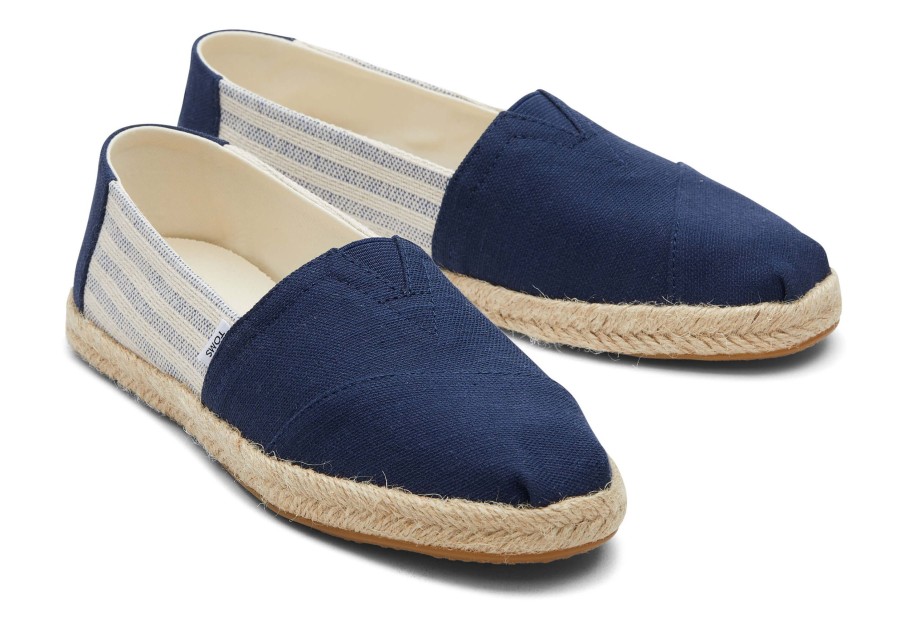 Femme TOMS Espadrilles | Alpargata Recycled Cotton Rope Espadrille Rayures Bleu Marine