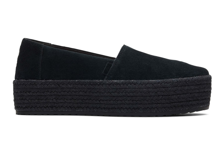 Femme TOMS Plateformes | Espadrille Semelle Compensee Valencia Suede Black