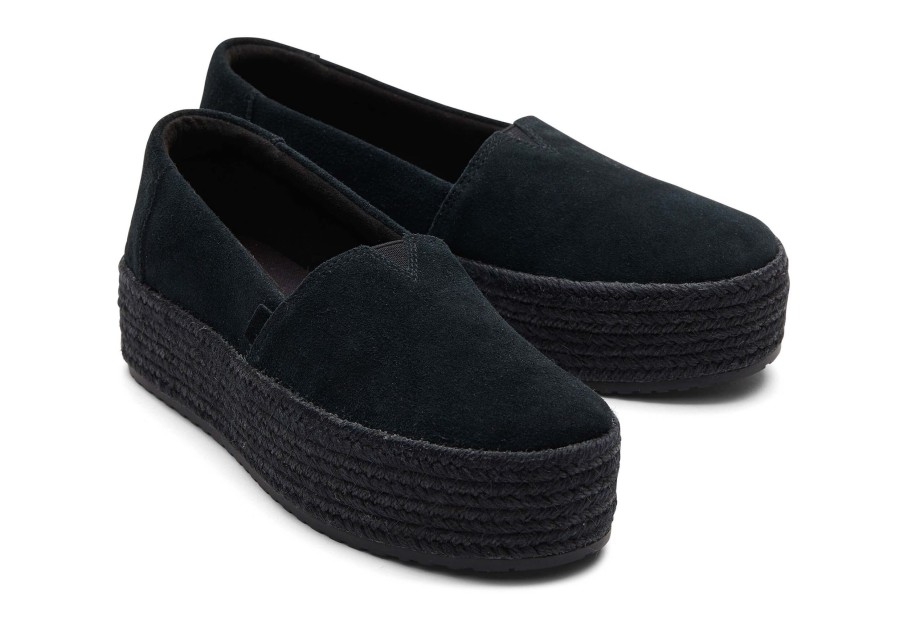 Femme TOMS Plateformes | Espadrille Semelle Compensee Valencia Suede Black