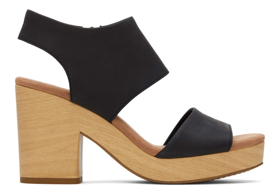 Femme TOMS Talons & Compensees | Majorca Leather Platform Sandal Cuir Noir