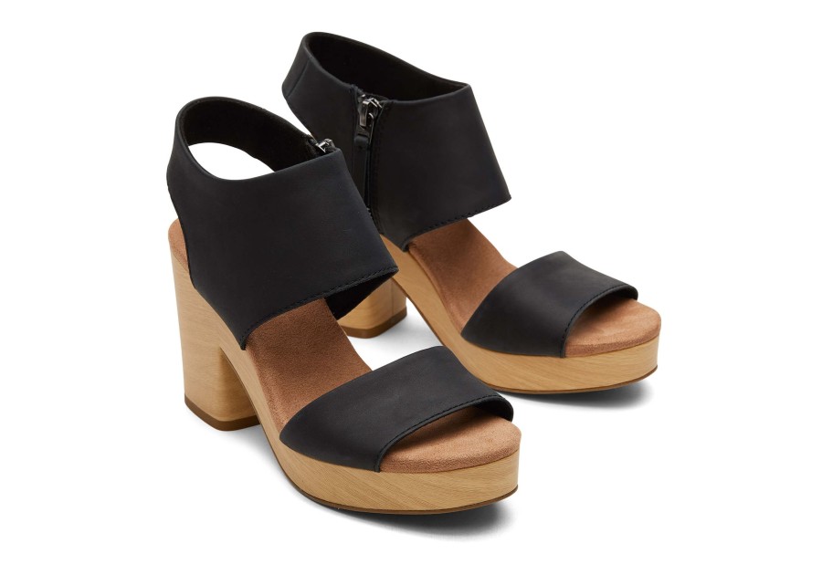 Femme TOMS Talons & Compensees | Majorca Leather Platform Sandal Cuir Noir