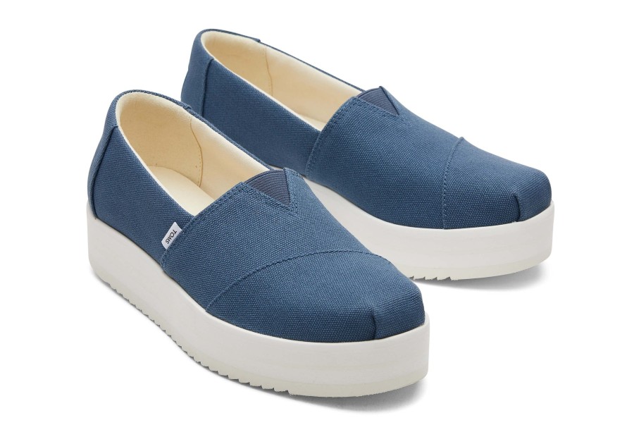 Femme TOMS Slip-Ons | Alpargata Blue Midform Espadrille Bleu Majolica