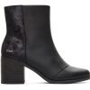 Femme TOMS Bottes | Bottine A Talon Evelyn En Cuir Noir Avec Details Duveteux Metallises Leather Black Plush Foil