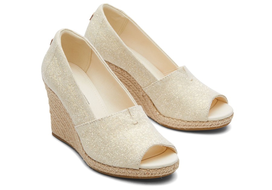 Femme TOMS Talons & Compensees | Michelle Wedge Heel Lin Naturel Fonce Metallise