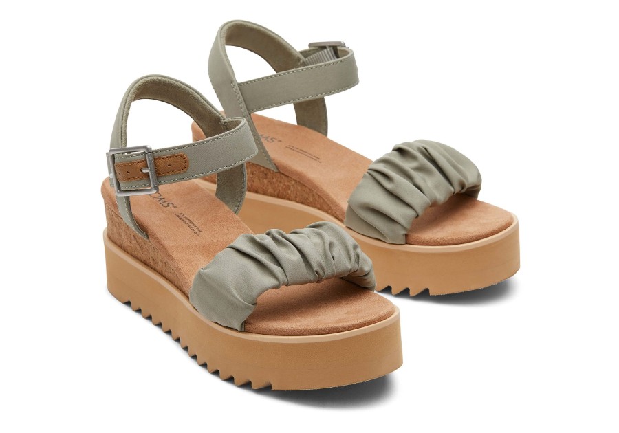 Femme TOMS Plateformes | Diana Ruched Woven Wedge Sandal Tissu Fronce Gris Vetiver