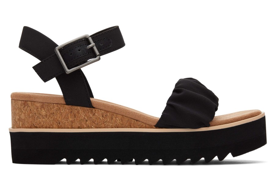 Femme TOMS Plateformes | Diana Ruched Woven Wedge Sandal Tissu Fronce Noir