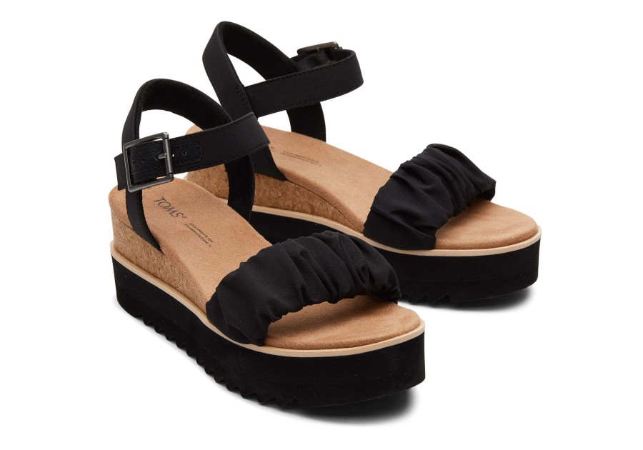 Femme TOMS Plateformes | Diana Ruched Woven Wedge Sandal Tissu Fronce Noir