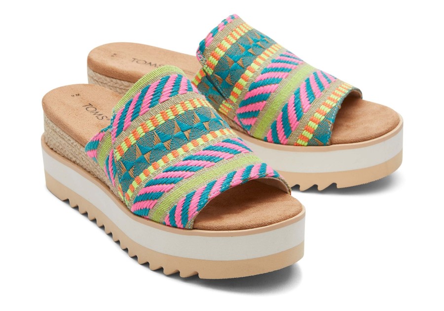 Femme TOMS Plateformes | Diana Mule Sandal Jacquard Global Rose Neon