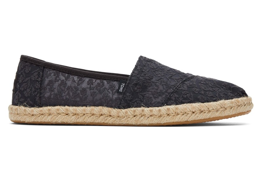 Femme TOMS Espadrilles | Alpargata Floral Lace Rope Espadrille Dentelle Florale Noire