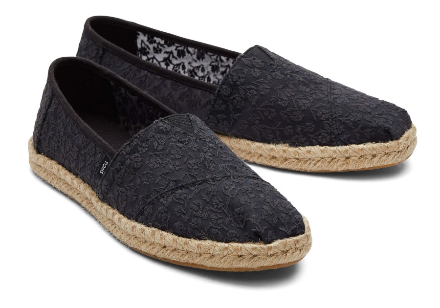 Femme TOMS Espadrilles | Alpargata Floral Lace Rope Espadrille Dentelle Florale Noire