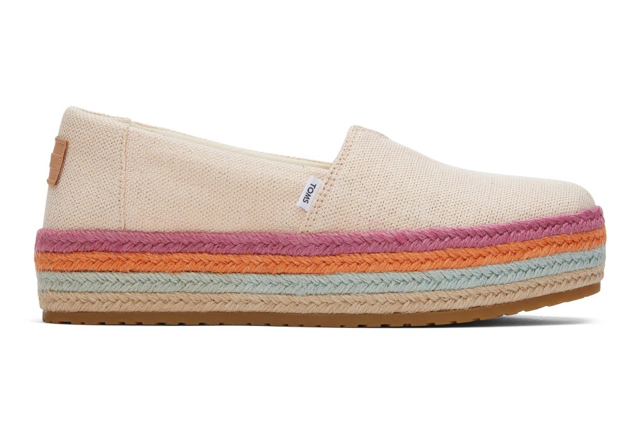 Femme TOMS Slip-Ons | Espadrille Semelle Compensee Valencia Lin Metallise Dusty Peche