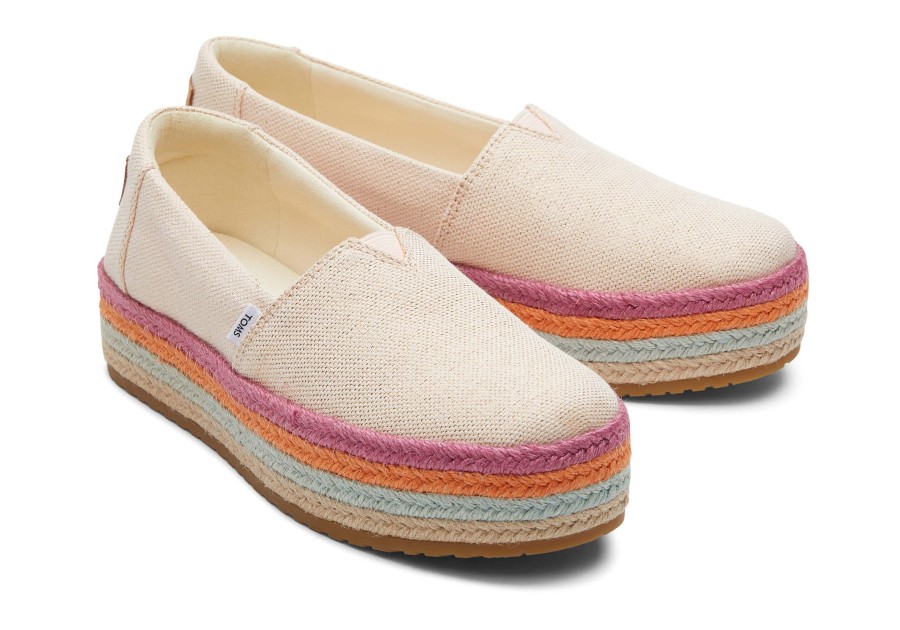 Femme TOMS Slip-Ons | Espadrille Semelle Compensee Valencia Lin Metallise Dusty Peche