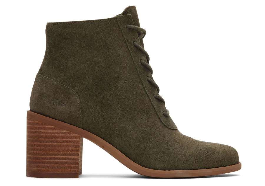 Femme TOMS Talons & Compensees | Bottine Evelyn A Lacets Suede Olive