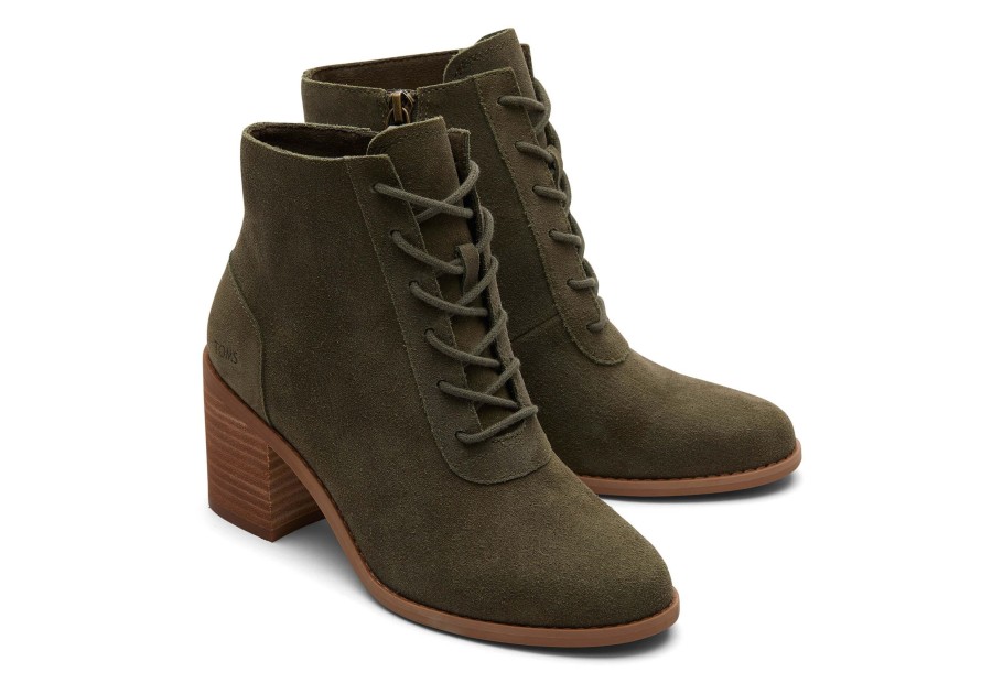 Femme TOMS Talons & Compensees | Bottine Evelyn A Lacets Suede Olive