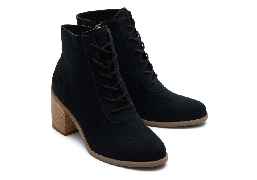 Femme TOMS Talons & Compensees | Bottine Evelyn A Lacets Suede Black