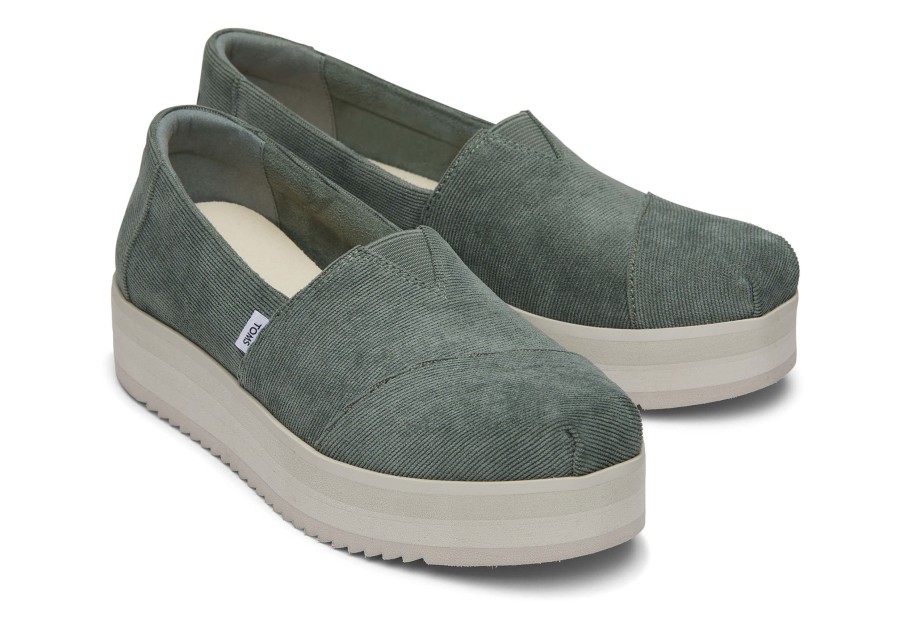 Femme TOMS Slip-Ons | Espadrille Alpargata Midform Corduroy Bonsai Green