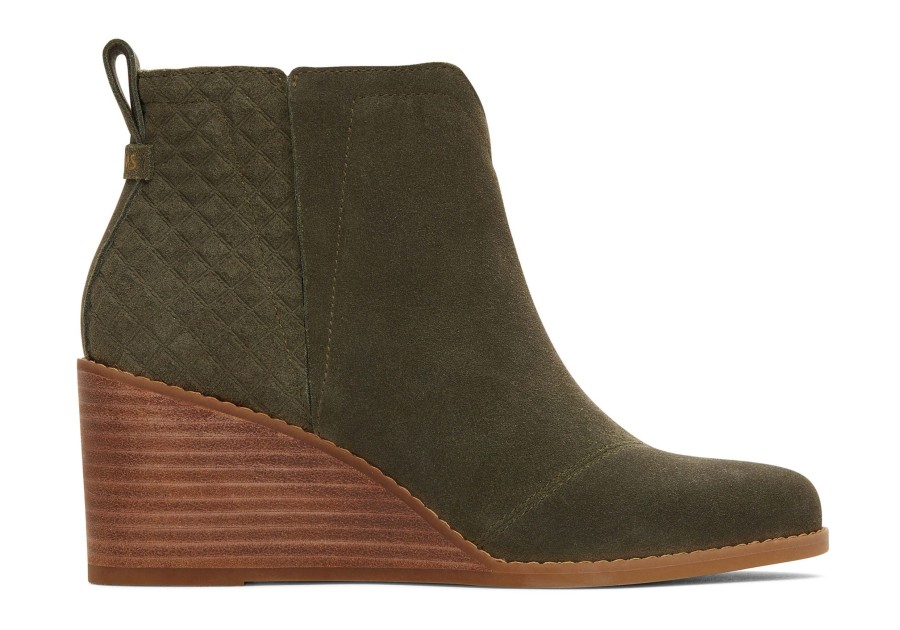 Femme TOMS Talons & Compensees | Clare Suede Wedge Boot Olive