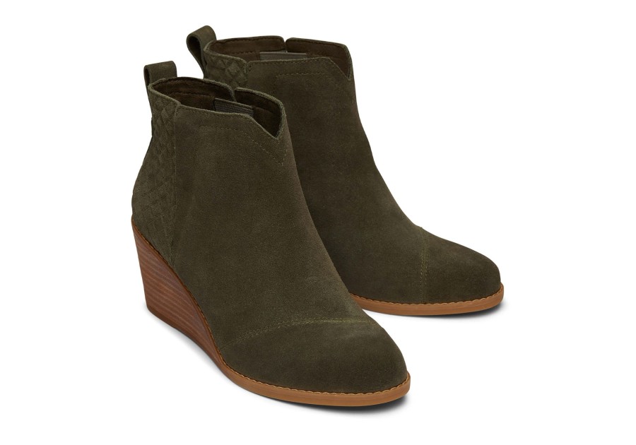 Femme TOMS Talons & Compensees | Clare Suede Wedge Boot Olive