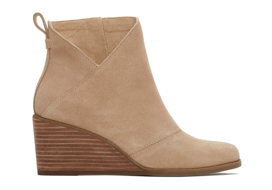 Femme TOMS Talons & Compensees | Sutton Oatmeal Suede Wedge Boot Daim Avoine