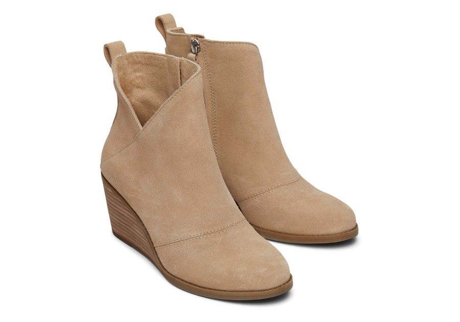 Femme TOMS Talons & Compensees | Sutton Oatmeal Suede Wedge Boot Daim Avoine