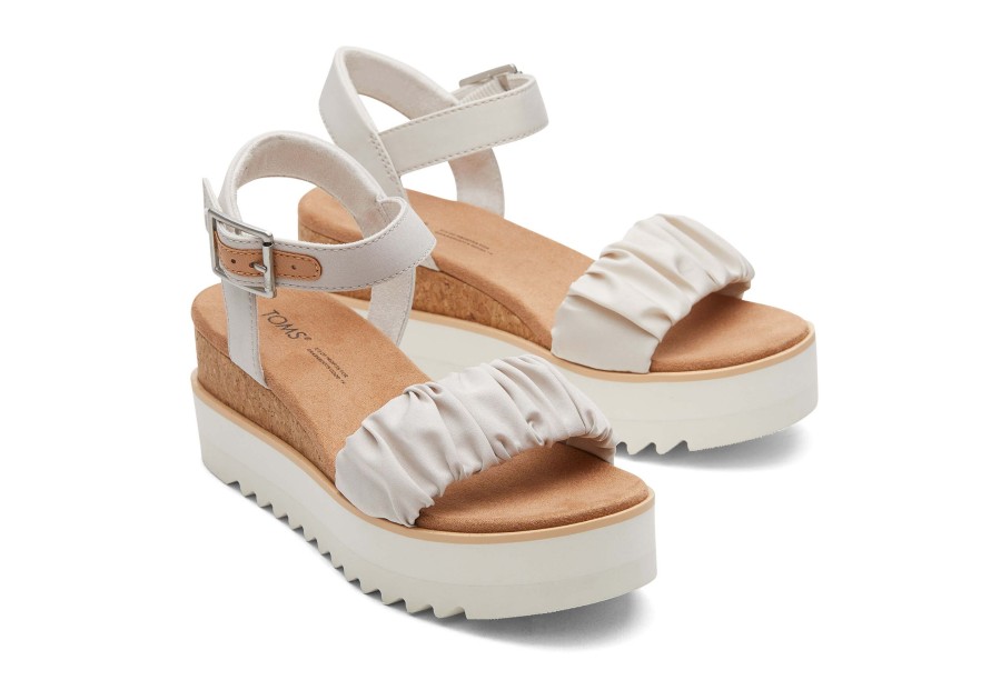 Femme TOMS Plateformes | Diana Ruched Woven Wedge Sandal Tissu Fronce Mastic