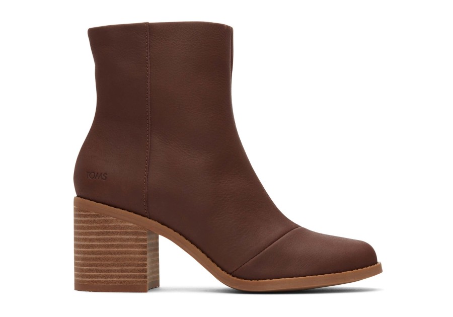 Femme TOMS Talons & Compensees | Evelyn Chestnut Leather Heeled Boot Leather Chestnut