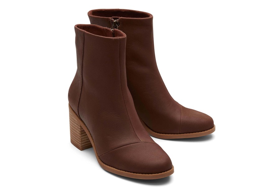 Femme TOMS Talons & Compensees | Evelyn Chestnut Leather Heeled Boot Leather Chestnut