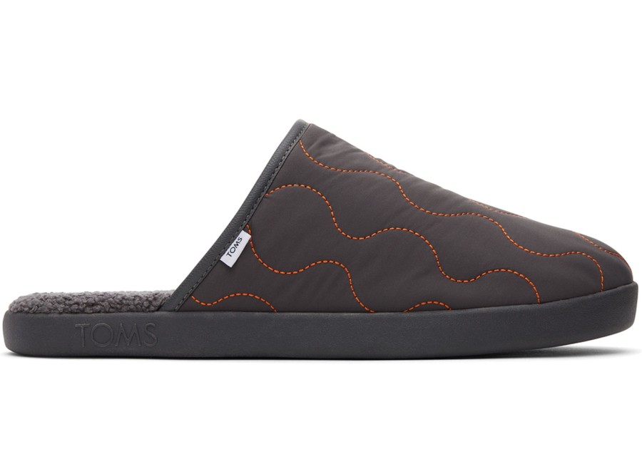 Homme TOMS Chaussons | Chaussons Harbor Pavement Grey Quilted Cotton Ripstop/Faux Shearling